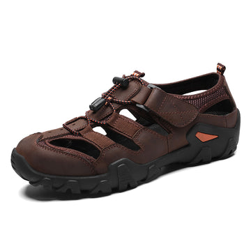 (🎁Free Orthotic Insoles🔥)Men's Outdoor Sandals – Breathable Hollow-Out Closed-Toe Hiking Sandals with Anti-Collision Toe Cap, Adjustable Strap & Non-Slip Sole