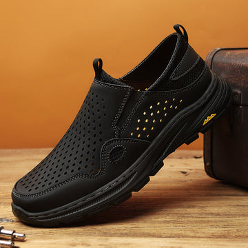⏰Limited Time 60% OFF🛒 Men's Handmade Slip-On Leather Walking Sneakers – Orthopedic Arch Support, Breathable & Anti-Slip Genuine Cowhide Loafers