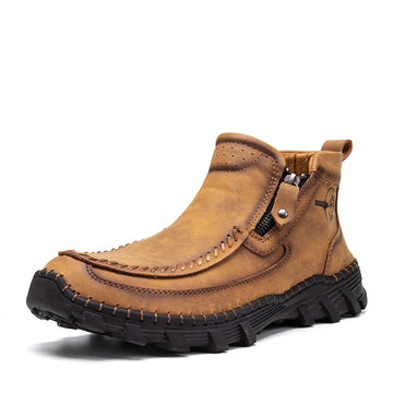 Men's Vintage Casual Soft And Breathable Side Zipper Leather Tooling Ankle Chukka Boots