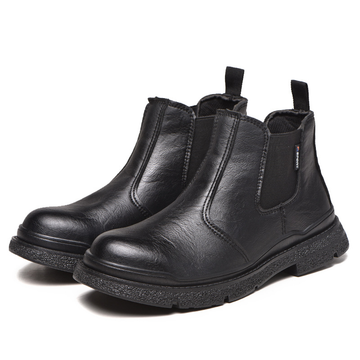 Men's Genuine Leather Steel Toe Chelsea Work Boots – Anti-Puncture, Waterproof, Slip-On Safety Shoes, Durable & Non-Slip