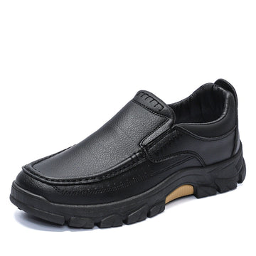 50% OFF!!!🛒Men's Waterproof Handmade Leather Business Shoes, Comfortable Slip-On Arch Support, Wide Toe, Non-Slip, and Corrective Footwear