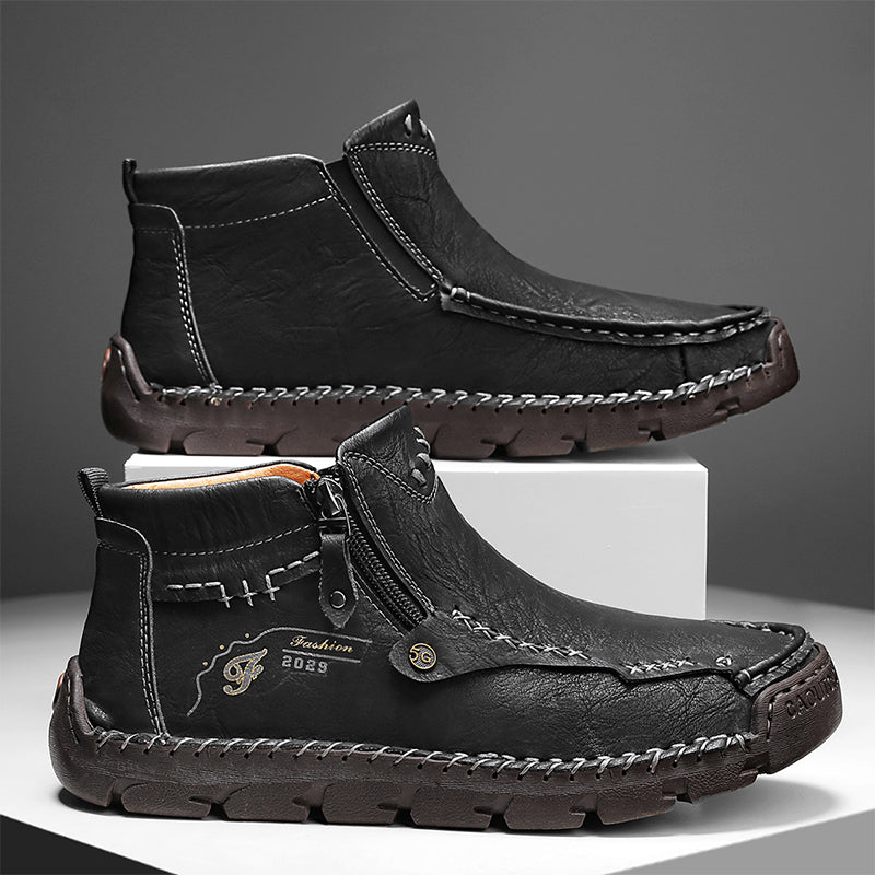 (⏰Last Day 70% OFF🔥)Men's Top-Quality Motorcycle Boots Hand-Stitched Genuine Leather Boots-Wide Toe Waterproof Anti-Slip Anti-Sprain Suitable for Work Driving Hiking