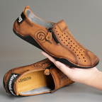 ⏰Last Day Deals 60% OFF🛒Men's Premium Leather Loafers – Arch Support Breathable Slip-On Shoes, Foot Pain Relief, Soft Anti-Puncture Sole, Durable Perforated Walking Dress Shoes