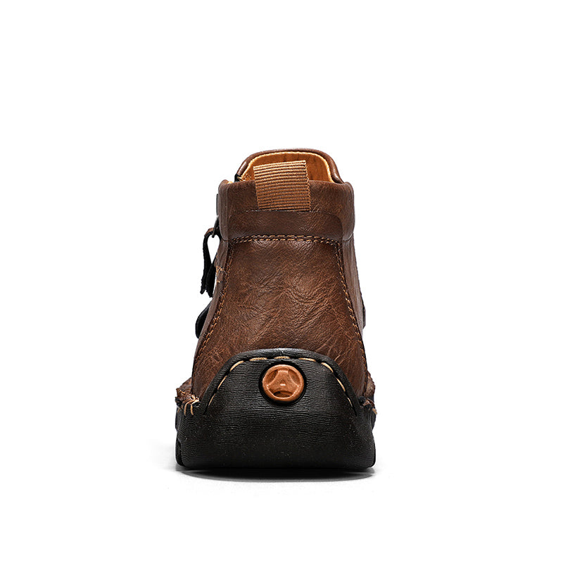 (⏰Last Day 70% OFF🔥)Men's Top-Quality Motorcycle Boots Hand-Stitched Genuine Leather Boots-Wide Toe Waterproof Anti-Slip Anti-Sprain Suitable for Work Driving Hiking