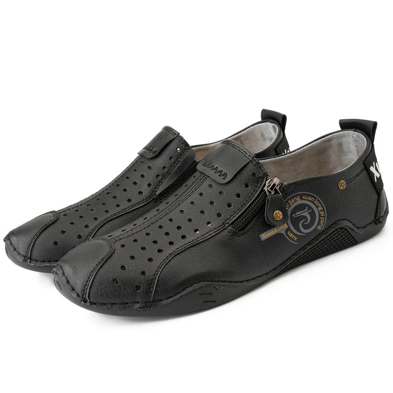 ⏰Last Day Deals 60% OFF🛒Men's Premium Leather Loafers – Arch Support Breathable Slip-On Shoes, Foot Pain Relief, Soft Anti-Puncture Sole, Durable Perforated Walking Dress Shoes