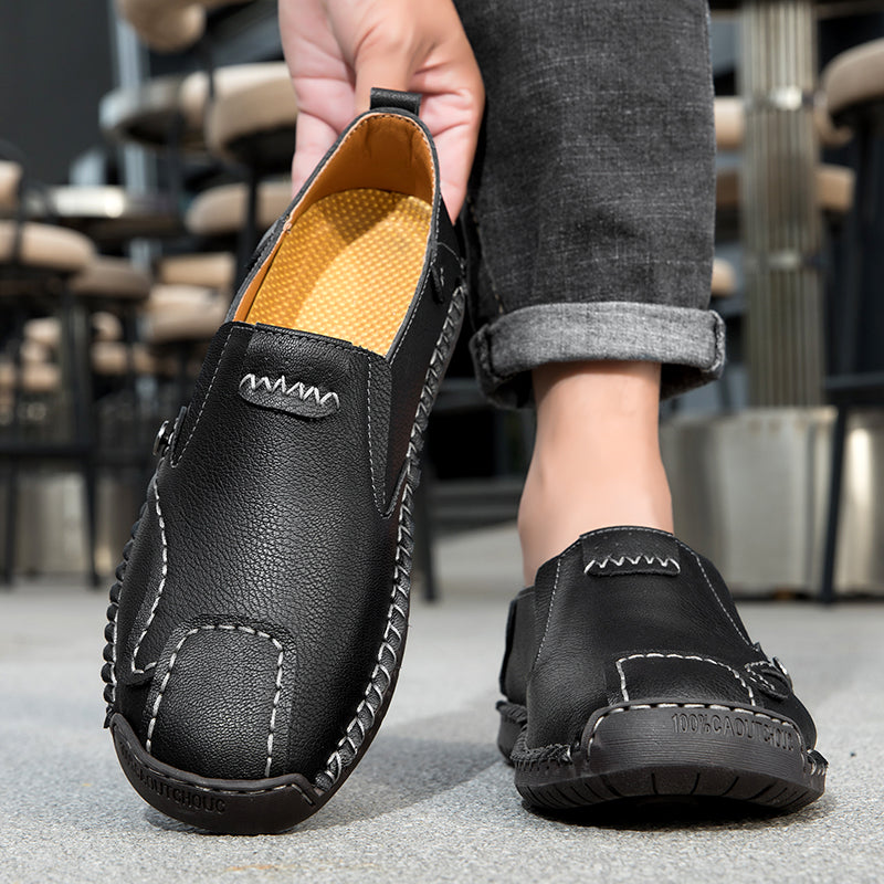(🎁Free Orthotic Insoles🔥)Men’s Leather Slip-On Loafers – Comfortable, Breathable & Supportive Driving Shoes with Grippy Sole for Daily Wear