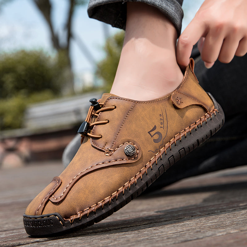 (🎁Free Orthotic Insoles🔥)Men’s Genuine Leather Outdoor Loafers – Waterproof Slip-On Hiking Shoes with Anti-Slip Sole & Breathable Comfort