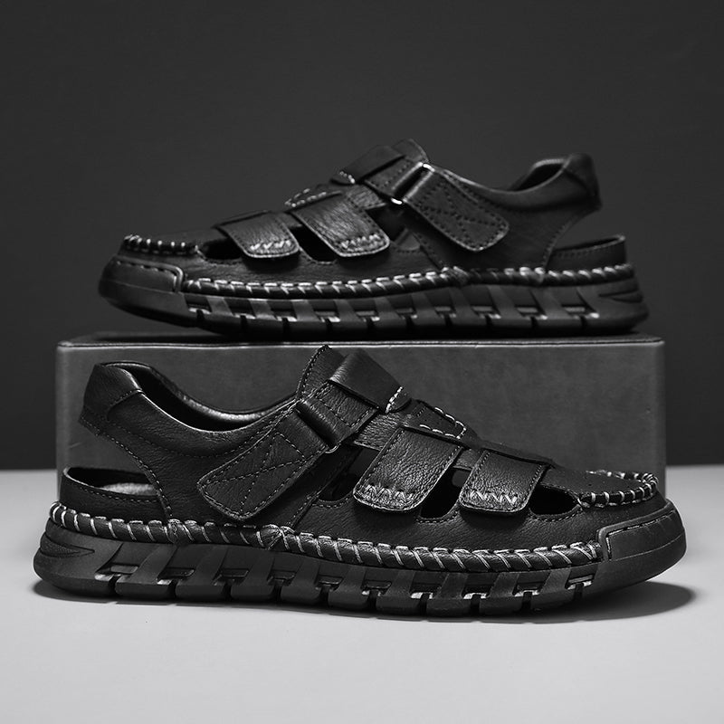 (🎁Free Orthotic Insoles🔥)Men’s Leather Fisherman Sandals with Arch Support – Lightweight, Non-Slip, Breathable Massage Insole & Easy Velcro Closure for All-Day Comfort