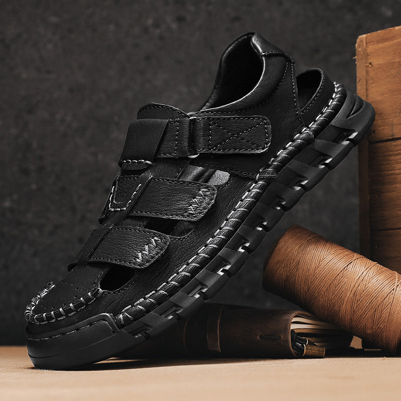 (🎁Free Orthotic Insoles🔥)Men’s Leather Fisherman Sandals with Arch Support – Lightweight, Non-Slip, Breathable Massage Insole & Easy Velcro Closure for All-Day Comfort