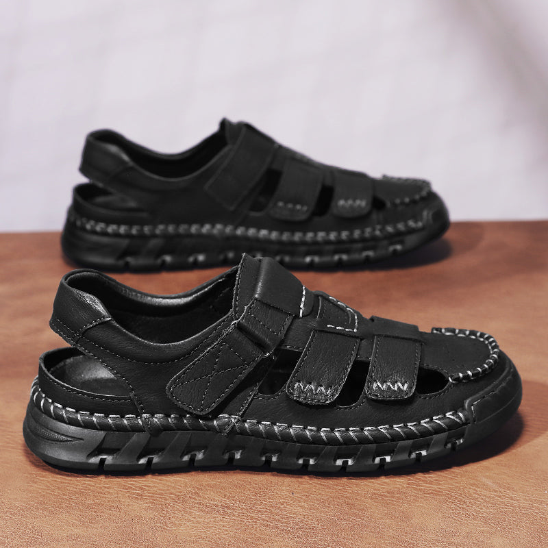 (🎁Free Orthotic Insoles🔥)Men’s Leather Fisherman Sandals with Arch Support – Lightweight, Non-Slip, Breathable Massage Insole & Easy Velcro Closure for All-Day Comfort