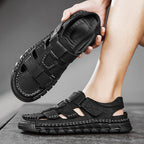 (🎁Free Orthotic Insoles🔥)Men’s Leather Fisherman Sandals with Arch Support – Lightweight, Non-Slip, Breathable Massage Insole & Easy Velcro Closure for All-Day Comfort