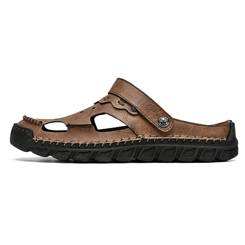 ⏰LAST DAY-50% OFF🛒Men’s Open Toe Fisherman Sandals – Handmade Leather, Arch Support, Adjustable Fit, Non-Slip Outdoor Summer Sandals