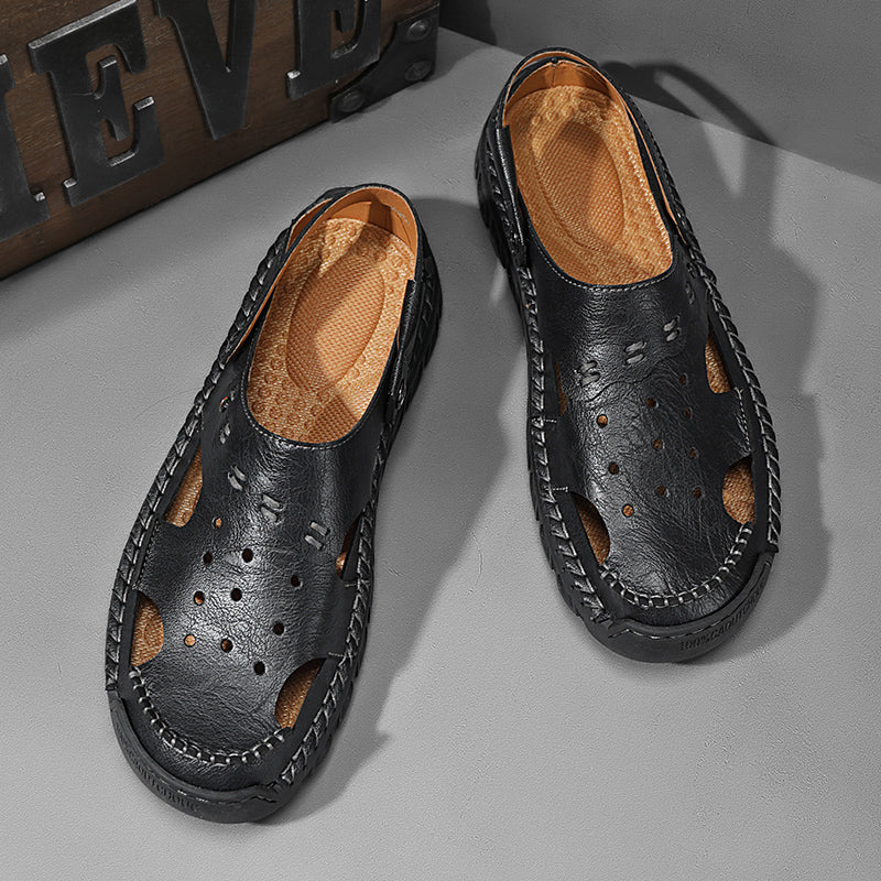 ⏰LAST DAY-50% OFF🛒Men’s Open Toe Fisherman Sandals – Handmade Leather, Arch Support, Adjustable Fit, Non-Slip Outdoor Summer Sandals