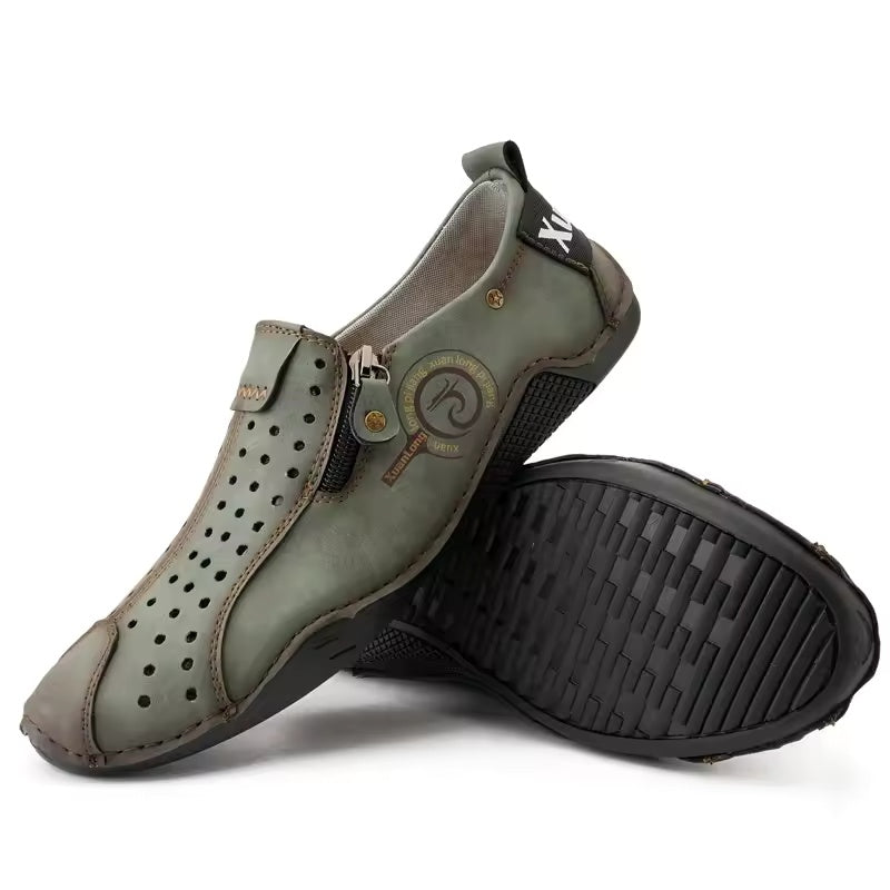 ⏰Last Day Deals 60% OFF🛒Men's Premium Leather Loafers – Arch Support Breathable Slip-On Shoes, Foot Pain Relief, Soft Anti-Puncture Sole, Durable Perforated Walking Dress Shoes