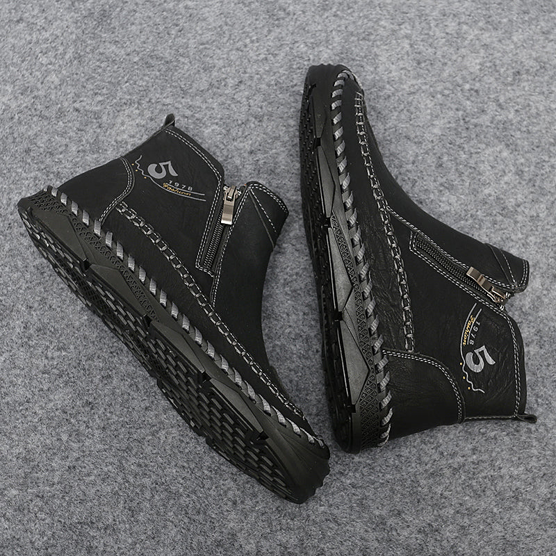 ⏰Clearance Sale-70%OFF🔥Men's Leather Ankle Boots, Hand-Stitched Lace-Up Chukka Boots, Vintage Casual Non-Slip Flats, Arch Support Loafers for Hiking, Walking, Driving