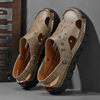 ⏰LAST DAY-50% OFF🛒Men’s Open Toe Fisherman Sandals – Handmade Leather, Arch Support, Adjustable Fit, Non-Slip Outdoor Summer Sandals