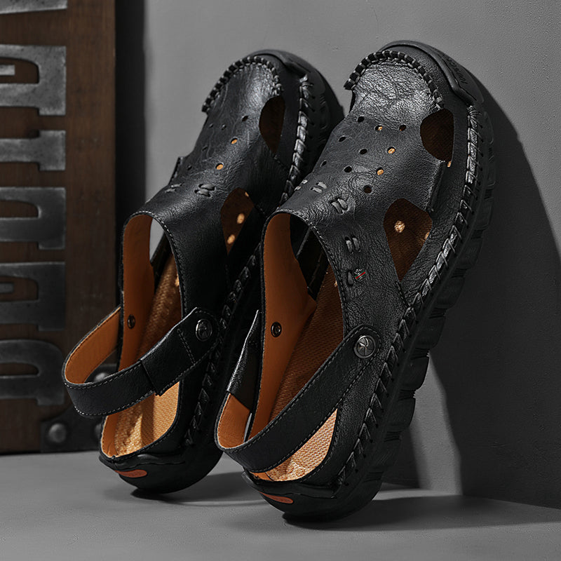 ⏰LAST DAY-50% OFF🛒Men’s Open Toe Fisherman Sandals – Handmade Leather, Arch Support, Adjustable Fit, Non-Slip Outdoor Summer Sandals