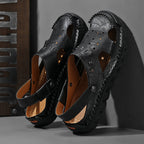 ⏰LAST DAY-50% OFF🛒Men’s Open Toe Fisherman Sandals – Handmade Leather, Arch Support, Adjustable Fit, Non-Slip Outdoor Summer Sandals