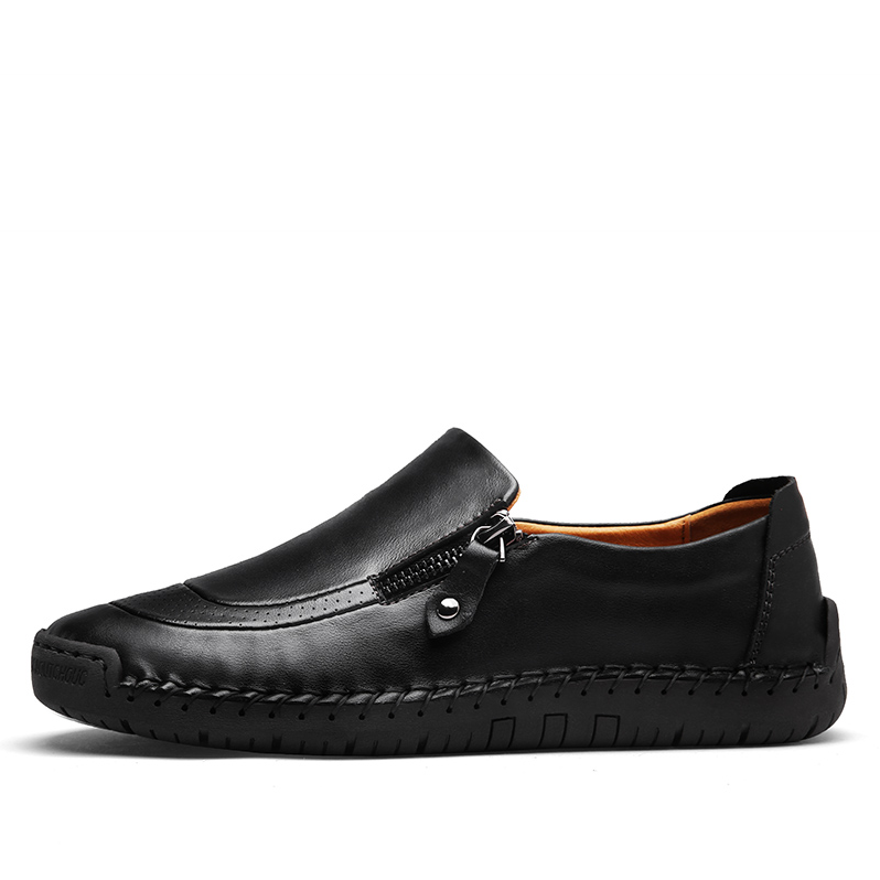 Men's Vintage British Preppy Slip-On Handmade Nappa Leather Zipper Loafers
