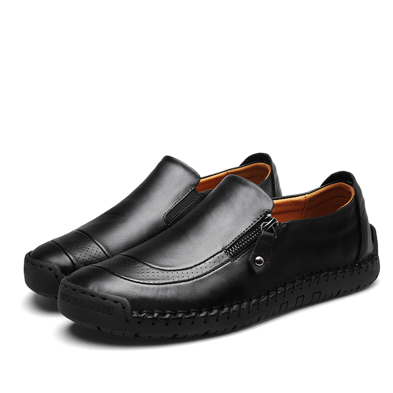 Men's Vintage British Preppy Slip-On Handmade Nappa Leather Zipper Loafers