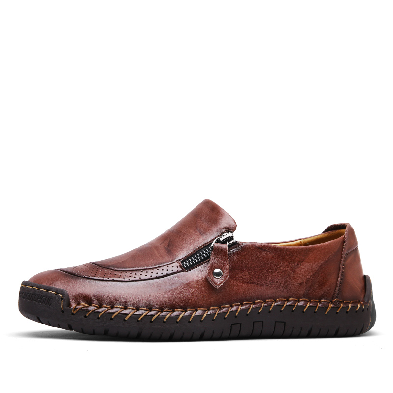 Men's Vintage British Preppy Slip-On Handmade Nappa Leather Zipper Loafers