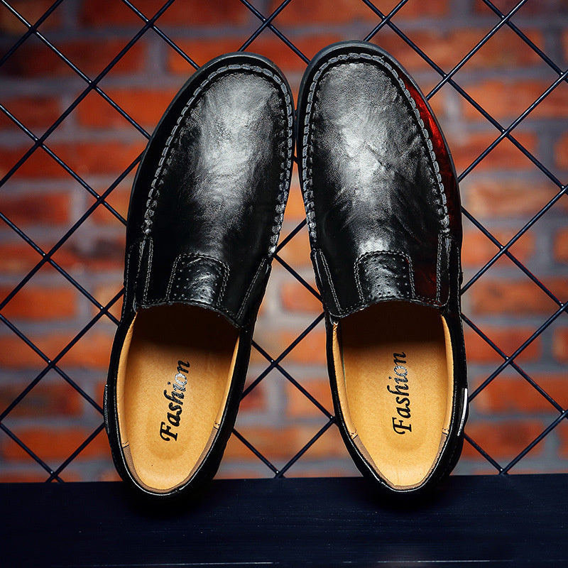 Men's Slip-on Calfskin Leather Round Toe Classic Business Penny Loafers