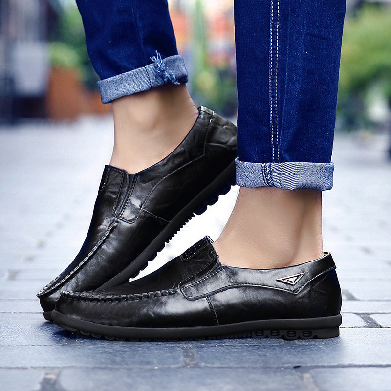 Men's Slip-on Calfskin Leather Round Toe Classic Business Penny Loafers