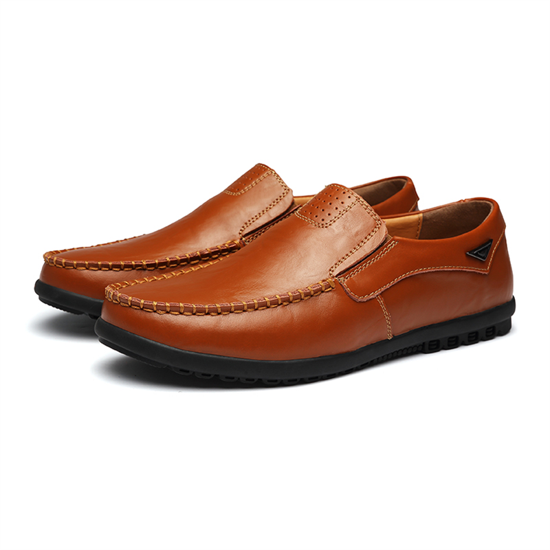 Men's Slip-on Calfskin Leather Round Toe Classic Business Penny Loafers