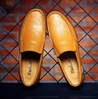 Men's Slip-on Calfskin Leather Round Toe Classic Business Penny Loafers