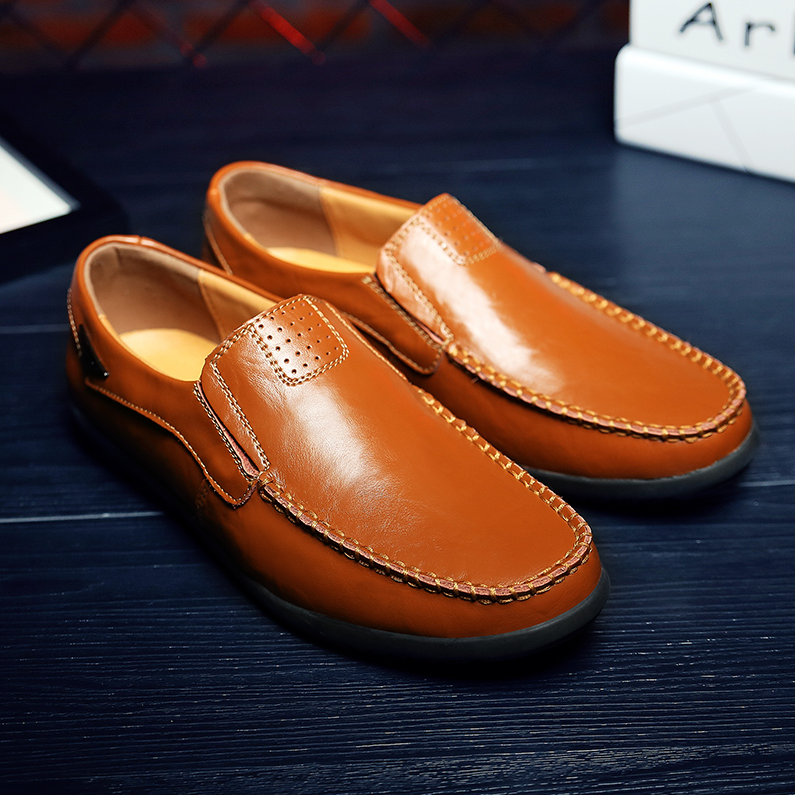 Men's Slip-on Calfskin Leather Round Toe Classic Business Penny Loafers