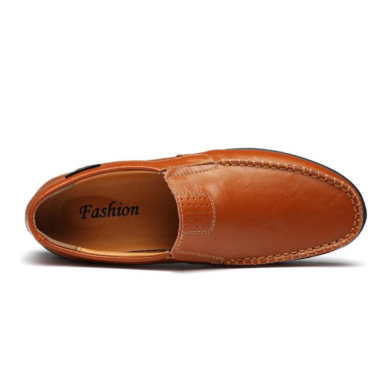 Men's Slip-on Calfskin Leather Round Toe Classic Business Penny Loafers