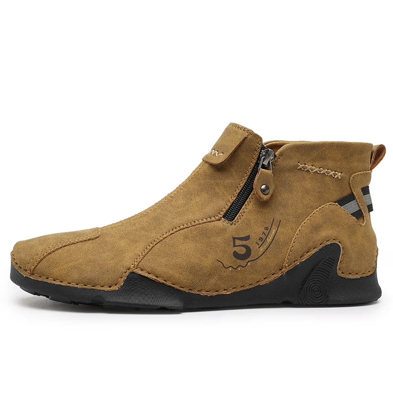 Last Day Deals 60% OFF🛒Men's Handmade Leather Orthopedic Boots with Arch Support, Wide Toe, Waterproof, Non-Slip & Durable Outdoor Footwear for Hiking, Work & Driving