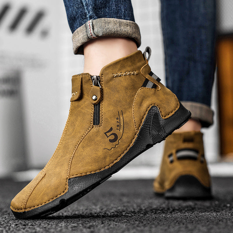 Last Day Deals 60% OFF🛒Men's Handmade Leather Orthopedic Boots with Arch Support, Wide Toe, Waterproof, Non-Slip & Durable Outdoor Footwear for Hiking, Work & Driving