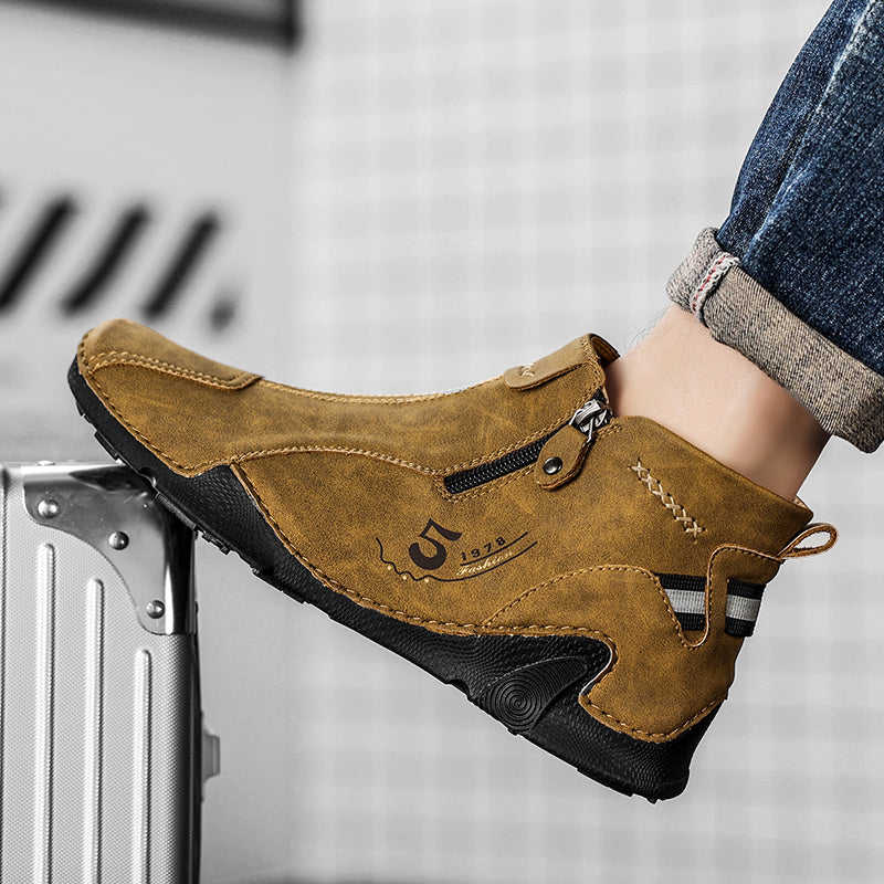 Last Day Deals 60% OFF🛒Men's Handmade Leather Orthopedic Boots with Arch Support, Wide Toe, Waterproof, Non-Slip & Durable Outdoor Footwear for Hiking, Work & Driving