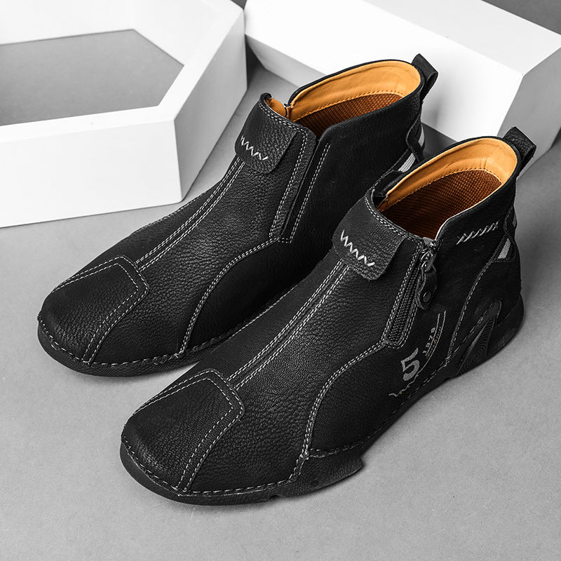 Last Day Deals 60% OFF🛒Men's Handmade Leather Orthopedic Boots with Arch Support, Wide Toe, Waterproof, Non-Slip & Durable Outdoor Footwear for Hiking, Work & Driving