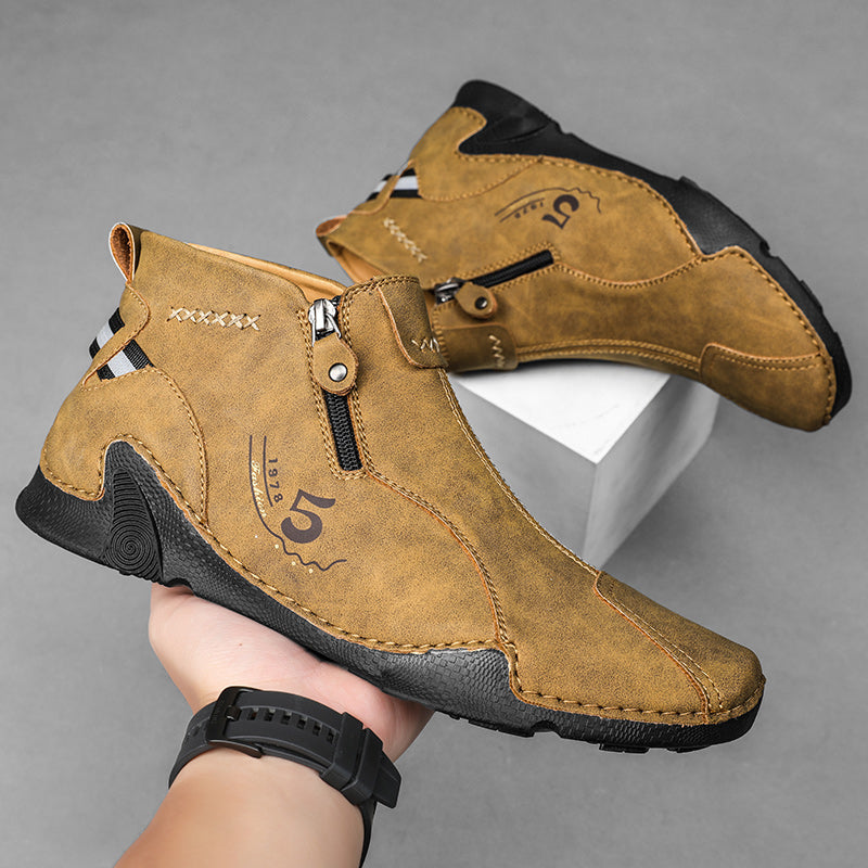Last Day Deals 60% OFF🛒Men's Handmade Leather Orthopedic Boots with Arch Support, Wide Toe, Waterproof, Non-Slip & Durable Outdoor Footwear for Hiking, Work & Driving