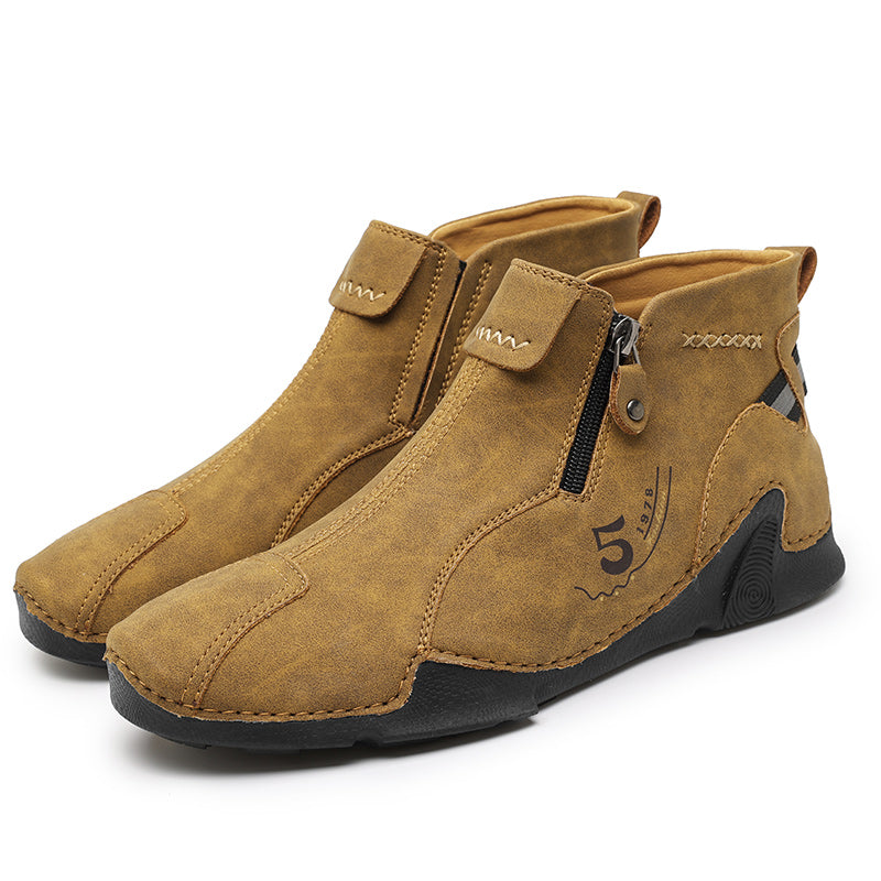 Last Day Deals 60% OFF🛒Men's Handmade Leather Orthopedic Boots with Arch Support, Wide Toe, Waterproof, Non-Slip & Durable Outdoor Footwear for Hiking, Work & Driving