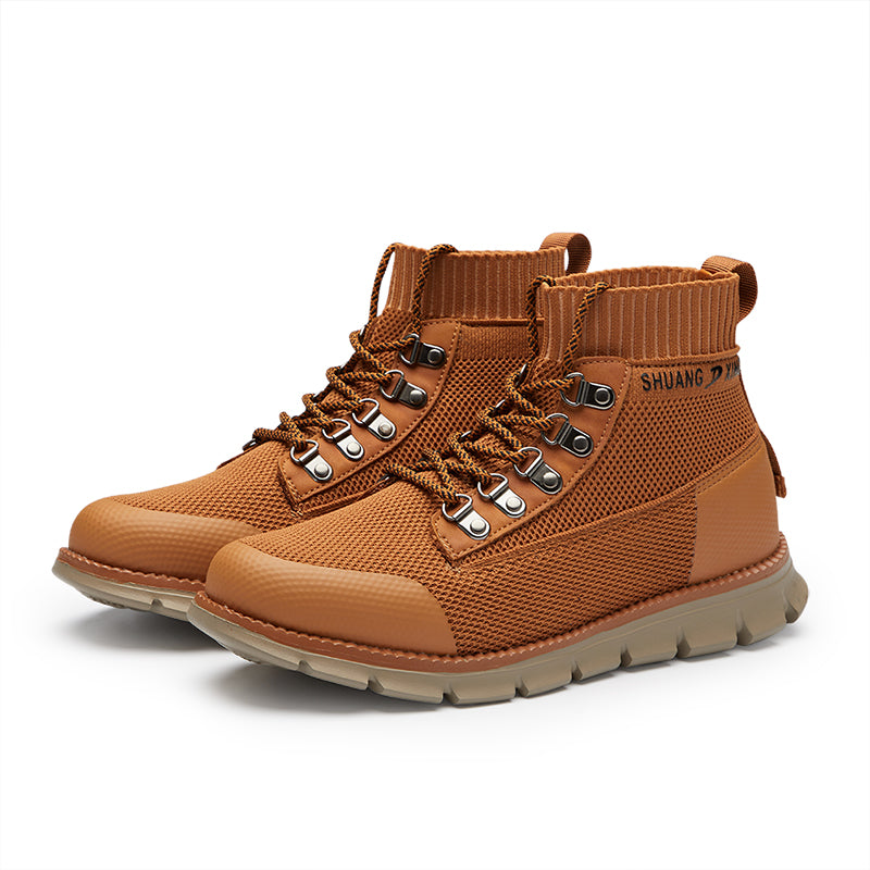 ⏰LAST DAY - 50% OFF🛒 Men’s Lightweight Knit Mid-Top Boots – Stretch Collar & Supportive Sole for Outdoor and Casual Wear