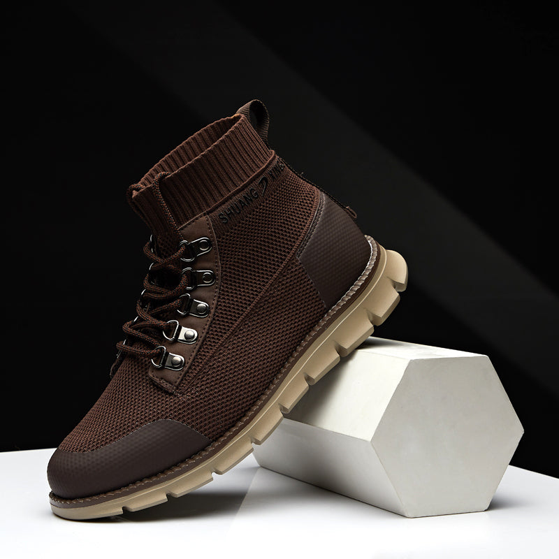 ⏰LAST DAY - 50% OFF🛒 Men’s Lightweight Knit Mid-Top Boots – Stretch Collar & Supportive Sole for Outdoor and Casual Wear