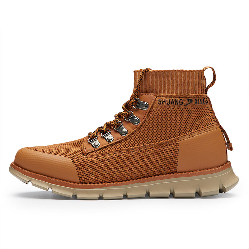 ⏰LAST DAY - 50% OFF🛒 Men’s Lightweight Knit Mid-Top Boots – Stretch Collar & Supportive Sole for Outdoor and Casual Wear