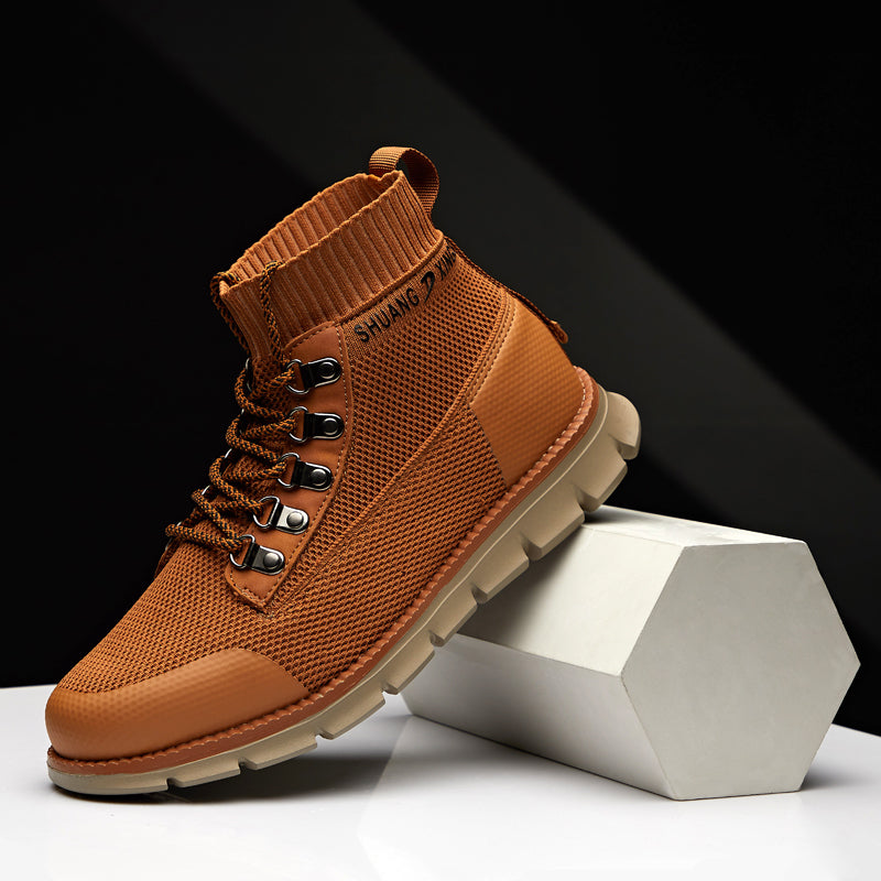⏰LAST DAY - 50% OFF🛒 Men’s Lightweight Knit Mid-Top Boots – Stretch Collar & Supportive Sole for Outdoor and Casual Wear