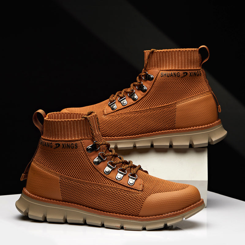 ⏰LAST DAY - 50% OFF🛒 Men’s Lightweight Knit Mid-Top Boots – Stretch Collar & Supportive Sole for Outdoor and Casual Wear