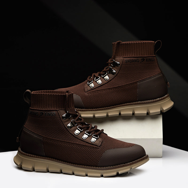 ⏰LAST DAY - 50% OFF🛒 Men’s Lightweight Knit Mid-Top Boots – Stretch Collar & Supportive Sole for Outdoor and Casual Wear