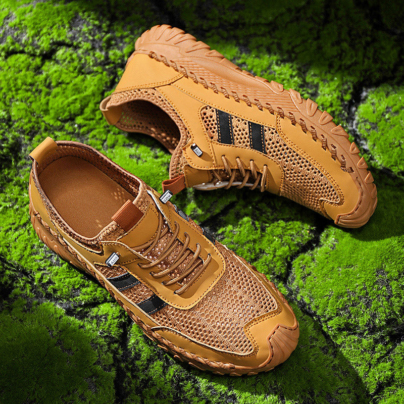 ⏰Limited Time 50% OFF🛒  Men's Slip-On Orthopedic Leather Hiking Shoes – Breathable Mesh, Durable Rubber Sole, Lightweight & Supportive