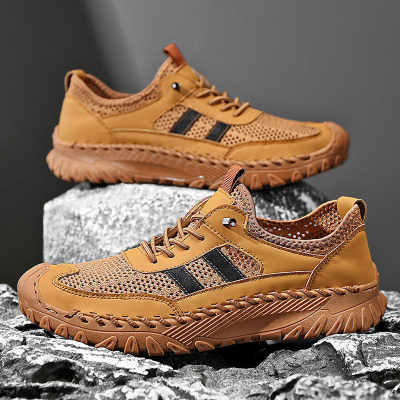 ⏰Limited Time 50% OFF🛒  Men's Slip-On Orthopedic Leather Hiking Shoes – Breathable Mesh, Durable Rubber Sole, Lightweight & Supportive