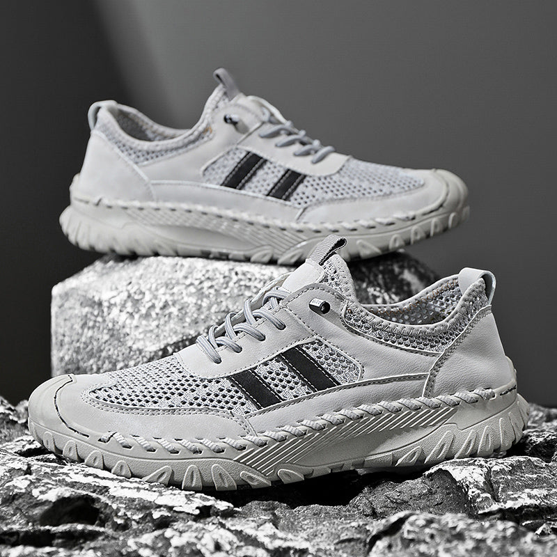 ⏰Limited Time 50% OFF🛒  Men's Slip-On Orthopedic Leather Hiking Shoes – Breathable Mesh, Durable Rubber Sole, Lightweight & Supportive