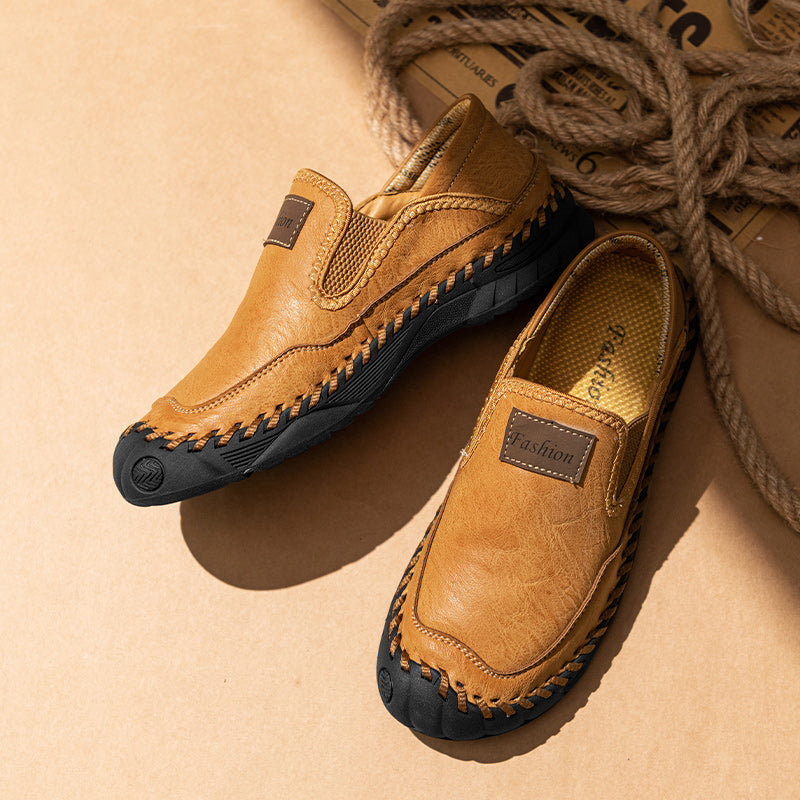 (⏰LAST DAY-70% OFF🛒)Men’s Genuine Leather Outdoor Loafers – Arch Support Slip-On Hiking Walking Shoes, Breathable & Anti-Slip Driving Casual Shoes for Work & Everyday Use