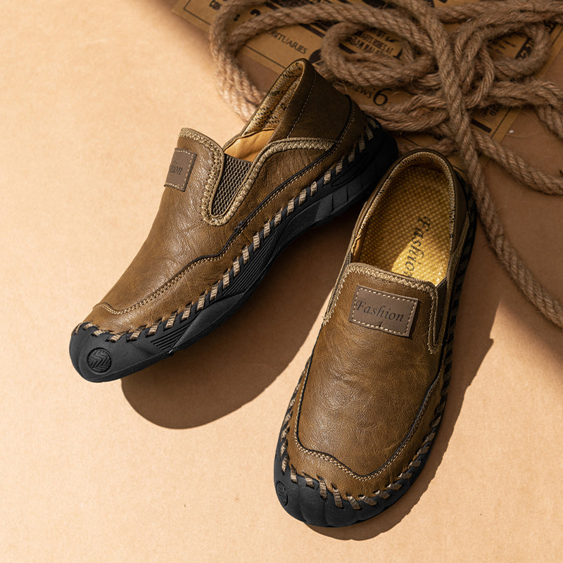 (⏰LAST DAY-70% OFF🛒)Men’s Genuine Leather Outdoor Loafers – Arch Support Slip-On Hiking Walking Shoes, Breathable & Anti-Slip Driving Casual Shoes for Work & Everyday Use