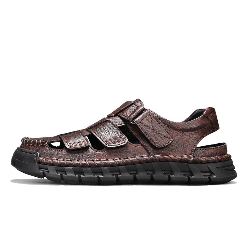 (🎁Free Orthotic Insoles🔥)Men’s Leather Fisherman Sandals with Arch Support – Lightweight, Non-Slip, Breathable Massage Insole & Easy Velcro Closure for All-Day Comfort
