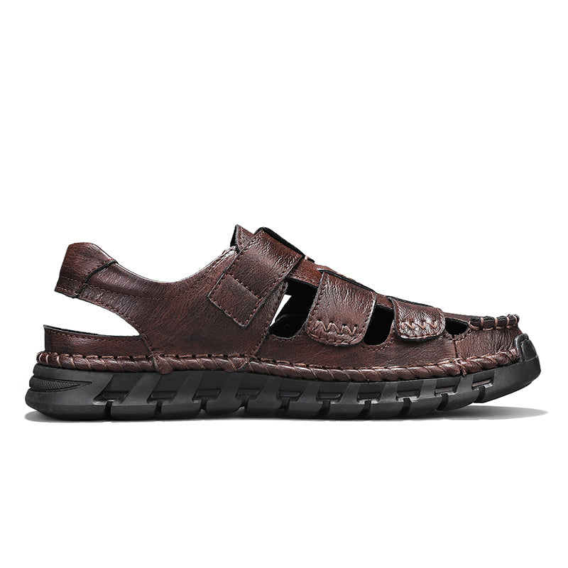 (🎁Free Orthotic Insoles🔥)Men’s Leather Fisherman Sandals with Arch Support – Lightweight, Non-Slip, Breathable Massage Insole & Easy Velcro Closure for All-Day Comfort